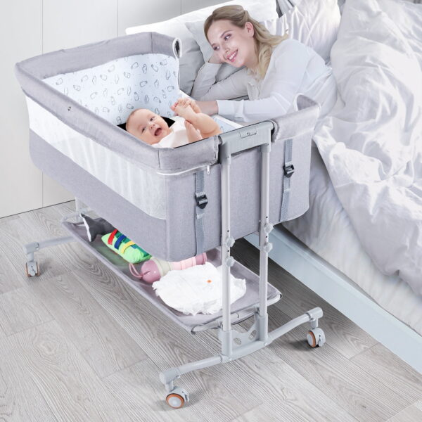 Babyeap Baby Bassinet Bedside Sleeper Bassinet For 0-5 months Baby Unisex (Light Grey)