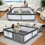Babyeap Baby Playpen Large Play Yard Fence for Toddlers,71"x50" Dark Gray