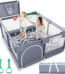 Babyeap Baby Playpen, Play Yard, Toddlers Playards, 50"x50" Infant Travel Fence with Basket, Gray