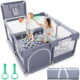 Babyeap Baby Playpen, Play Yard, Toddlers Playards, 50"x50" Infant Travel Fence with Basket, Gray
