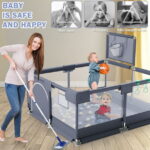 Babyeap Baby Playpen, Play Yard, Toddlers Playards, 50"x50" Infant Travel Fence with Basket, Gray