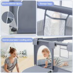 Babyeap Baby Playpen, Play Yard, Toddlers Playards, 50"x50" Infant Travel Fence with Basket, Gray