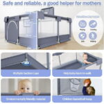 Babyeap Baby Playpen, Play Yard, Toddlers Playards, 50"x50" Infant Travel Fence with Basket, Gray