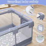 Babyeap Baby Playpen, Play Yard, Toddlers Playards, 50"x50" Infant Travel Fence with Basket, Gray