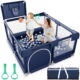 Babyeap Baby Playpen, Play Yard, Toddlers Playards, 50"x50" Infant Travel Fence with Basket, Blue