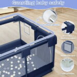 Babyeap Baby Playpen, Play Yard, Toddlers Playards, 50"x50" Infant Travel Fence with Basket, Blue