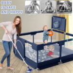 Babyeap Baby Playpen, Play Yard, Toddlers Playards, 50"x50" Infant Travel Fence with Basket, Blue