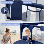 Babyeap Baby Playpen, Play Yard, Toddlers Playards, 50"x50" Infant Travel Fence with Basket, Blue