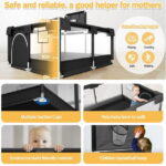 Babyeap Baby Playpen, Play Yard, Toddlers Playards, 50"x50" Infant Travel Fence with Basket, Black