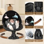 Babyeap Baby Swing for Infants - Smart Electric Swing with Bluetooth Control 5-point Harness,5 Sway Speed,10 Lullabies(Black)
