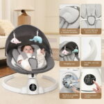 Babyeap Baby Swing for Infants - Smart Electric Swing with Bluetooth Control 5-point Harness,5 Sway Speed,10 Lullabies(Gray)