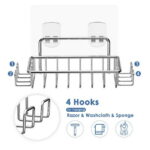 Bar Soap Holder for Shower Wall with 4 Hooks, Stainless Steel Adhesive Soap Dish for Bathroom, Silver