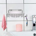 Bar Soap Holder for Shower Wall with 4 Hooks, Stainless Steel Adhesive Soap Dish for Bathroom, Silver