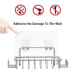 Bar Soap Holder for Shower Wall with 4 Hooks, Stainless Steel Adhesive Soap Dish for Bathroom, Silver