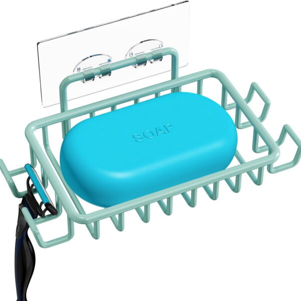 Bar Soap Holder for Shower Wall with Hooks, Stainless Steel Adhesive Soap Dish for Bathroom