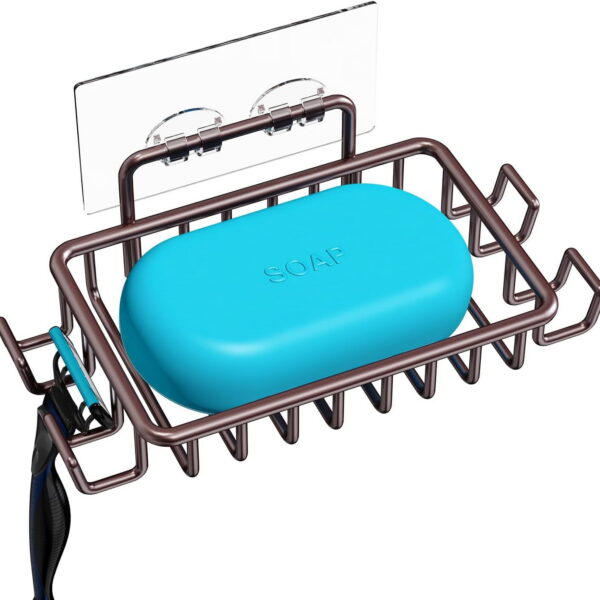 Bar Soap Holder for Shower Wall with Hooks, Stainless Steel Adhesive Soap Dish for Bathroom
