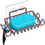 Bar Soap Holder for Shower Wall with Hooks, Stainless Steel Adhesive Soap Dish for Bathroom