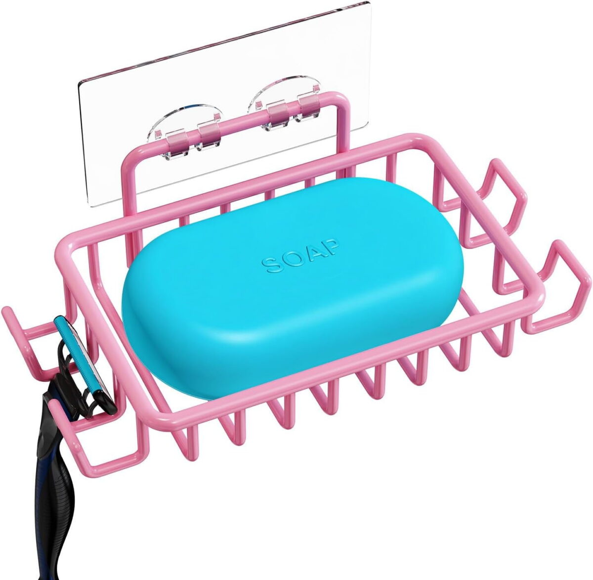 Bar Soap Holder for Shower Wall with Hooks, Stainless Steel Adhesive Soap Dish for Bathroom
