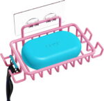 Bar Soap Holder for Shower Wall with Hooks, Stainless Steel Adhesive Soap Dish for Bathroom