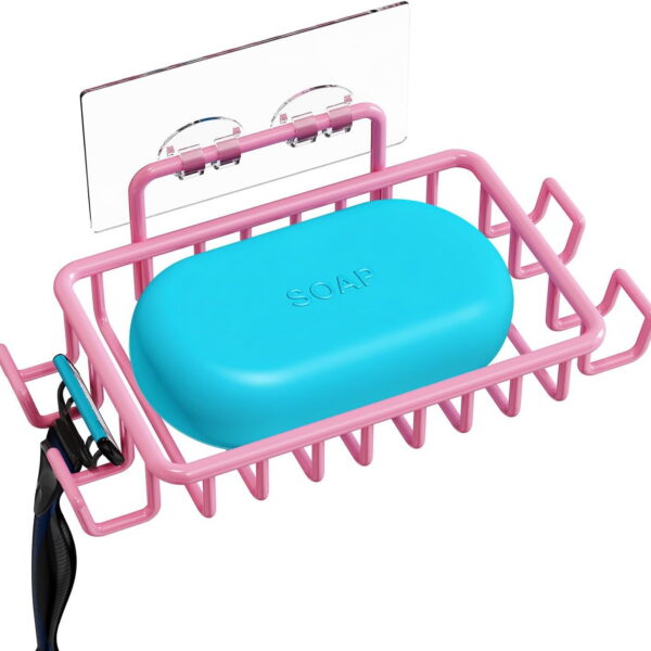 Bar Soap Holder for Shower Wall with Hooks, Stainless Steel Adhesive Soap Dish for Bathroom