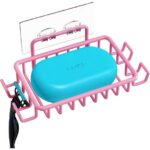 Bar Soap Holder for Shower Wall with Hooks, Stainless Steel Adhesive Soap Dish for Bathroom