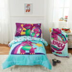 Barney Toddler Bedding, 5Pc Set, Comforter, Sheet, Pillowcase, Throw, Pillow
