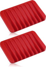 Bathroom Self Draining Soap Dish, Silicone Soap Holder for Bar Soap, Pack of 2