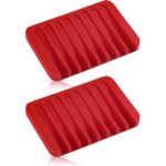 Bathroom Self Draining Soap Dish, Silicone Soap Holder for Bar Soap, Pack of 2