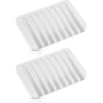 Bathroom Self Draining Soap Dish, Silicone Soap Holder for Bar Soap, Pack of 2