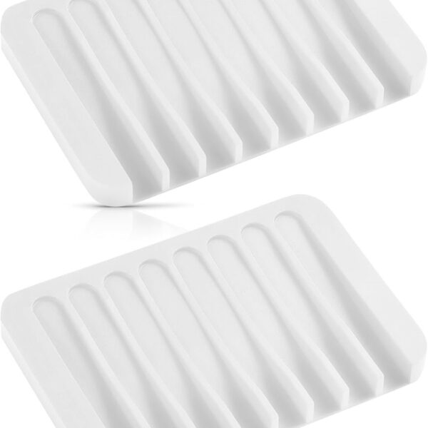 Bathroom Self Draining Soap Dish, Silicone Soap Holder for Bar Soap, Pack of 2