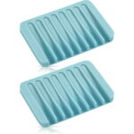 Bathroom Self Draining Soap Dish, Silicone Soap Holder for Bar Soap, Pack of 2