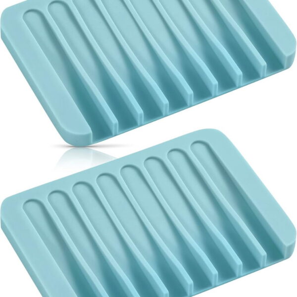 Bathroom Self Draining Soap Dish, Silicone Soap Holder for Bar Soap, Pack of 2