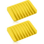 Bathroom Self Draining Soap Dish, Silicone Soap Holder for Bar Soap, Pack of 2
