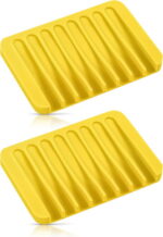 Bathroom Self Draining Soap Dish, Silicone Soap Holder for Bar Soap, Pack of 2