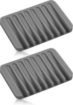 Bathroom Self Draining Soap Dish, Silicone Soap Holder for Bar Soap, Pack of 2