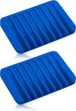 Bathroom Self Draining Soap Dish, Silicone Soap Holder for Bar Soap, Pack of 2
