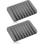 Bathroom Self Draining Soap Dish, Silicone Soap Holder for Bar Soap, Pack of 2