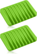 Bathroom Self Draining Soap Dish, Silicone Soap Holder for Bar Soap, Pack of 2