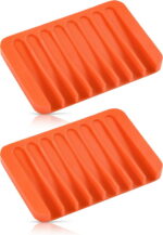 Bathroom Self Draining Soap Dish, Silicone Soap Holder for Bar Soap, Pack of 2