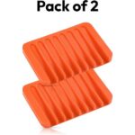 Bathroom Self Draining Soap Dish, Silicone Soap Holder for Bar Soap, Pack of 2