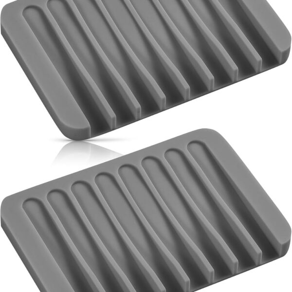 Bathroom Self Draining Soap Dish, Silicone Soap Holder for Bar Soap, Pack of 2