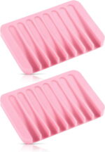 Bathroom Self Draining Soap Dish, Silicone Soap Holder for Bar Soap, Pack of 2