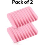 Bathroom Self Draining Soap Dish, Silicone Soap Holder for Bar Soap, Pack of 2