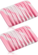Bathroom Self Draining Soap Dish, Silicone Soap Holder for Bar Soap, Pack of 2