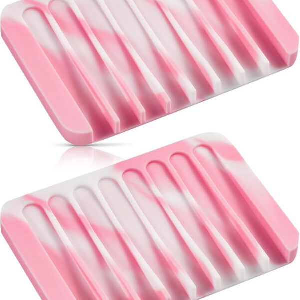 Bathroom Self Draining Soap Dish, Silicone Soap Holder for Bar Soap, Pack of 2