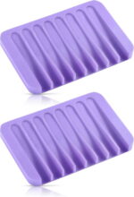 Bathroom Self Draining Soap Dish, Silicone Soap Holder for Bar Soap, Pack of 2