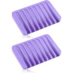 Bathroom Self Draining Soap Dish, Silicone Soap Holder for Bar Soap, Pack of 2