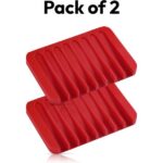 Bathroom Self Draining Soap Dish, Silicone Soap Holder for Bar Soap, Pack of 2