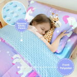 Beavtaens 4 Piece Toddler Bedding Set, Breathable and Soft Baby Sheet Set, Includes Quilted Comforter, Flat Sheet, Fitted Sheet and Pillowcase for Girls (Purple Unicorn)