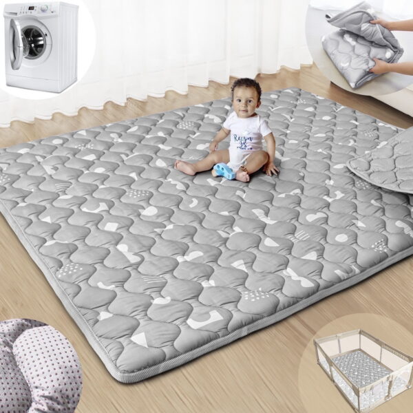 Beavtaens Baby Play Mat for Floor, Fits 71x59 Playpen, Non-Slip, Soft for Infants, 0-4 Years (Gray)